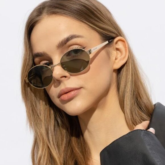 Saint Laurent Men Sunglasses Gold Green Oval SL692 003 BRAND NEW - Picture 10 of 12